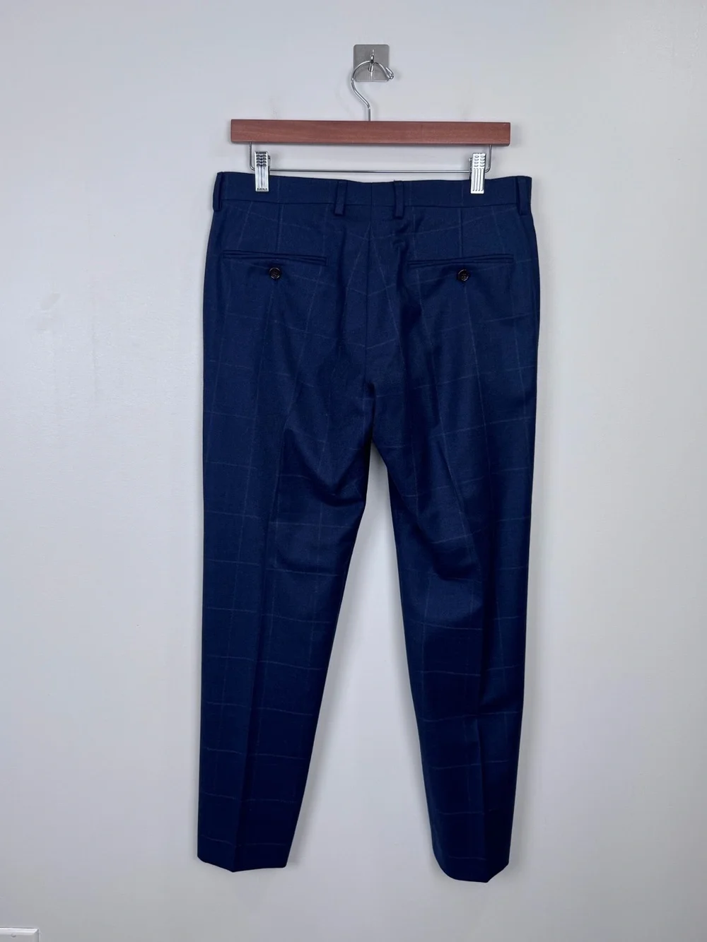 J.Crew Men Ludlow Slim Wool Windowpane Blue Trouser Pant Size 30